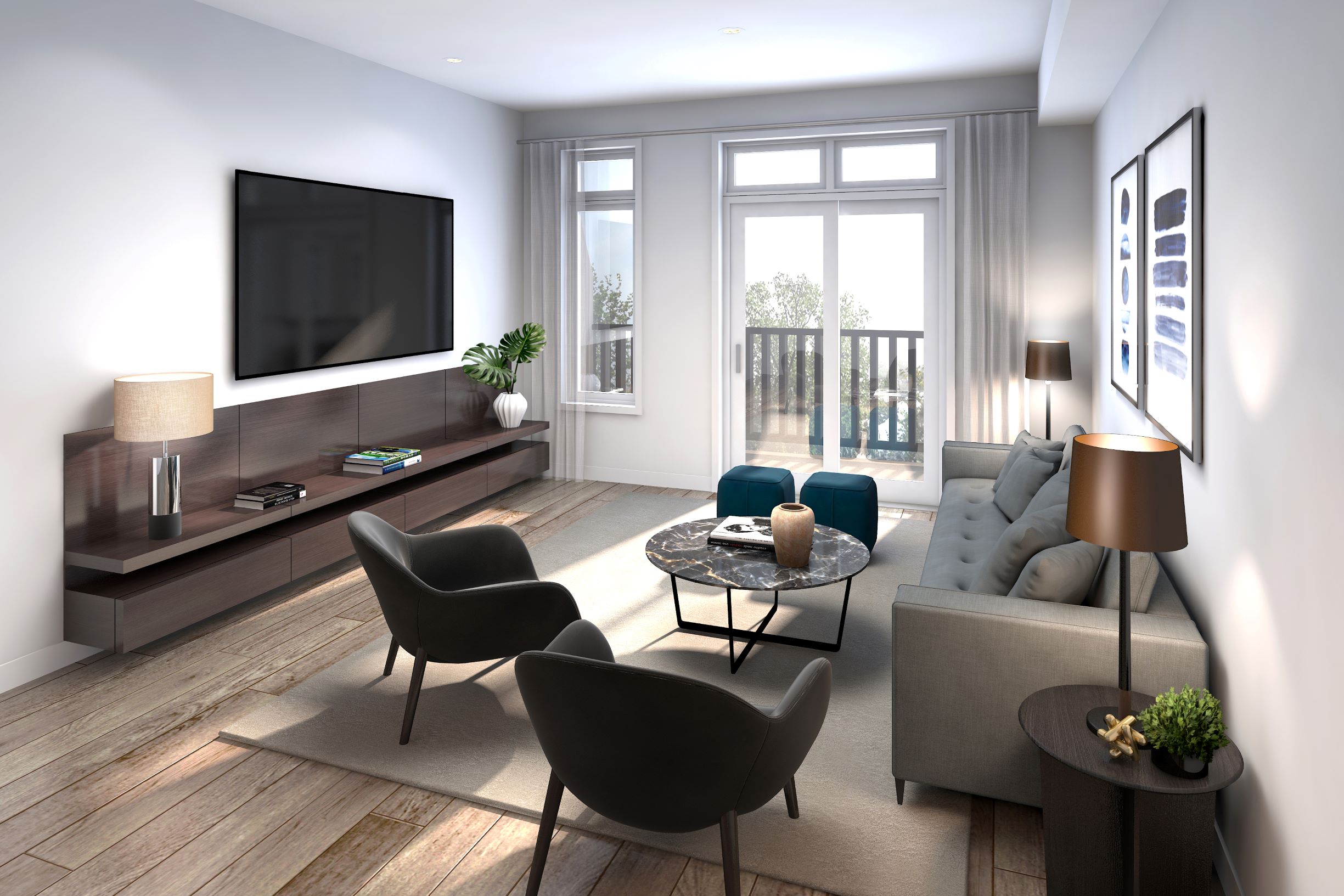 full upgraded living room in Bartley townhomes