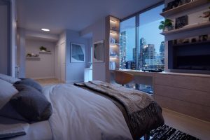 bedroom with a view in a toronto Condo